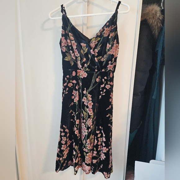 NWT Dex XS Velvet Burnout Dress, wrap style, midi length, with floral design - Picture 7 of 14